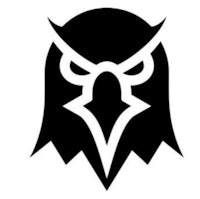 a black and white owl logo on a white background